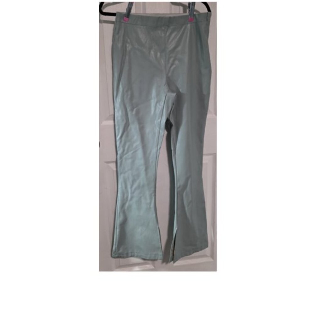 SPRING! TOPSHOP Mint Green Faux Leather Boot Cut Flare Pants Women's 10 tall